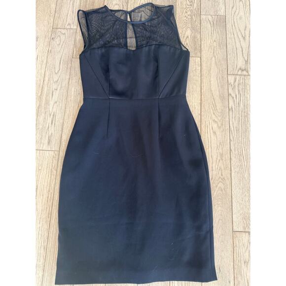 REISS gorgeous navy mixed media cocktail body-con mesh satin dress NWOT - Picture 3 of 9